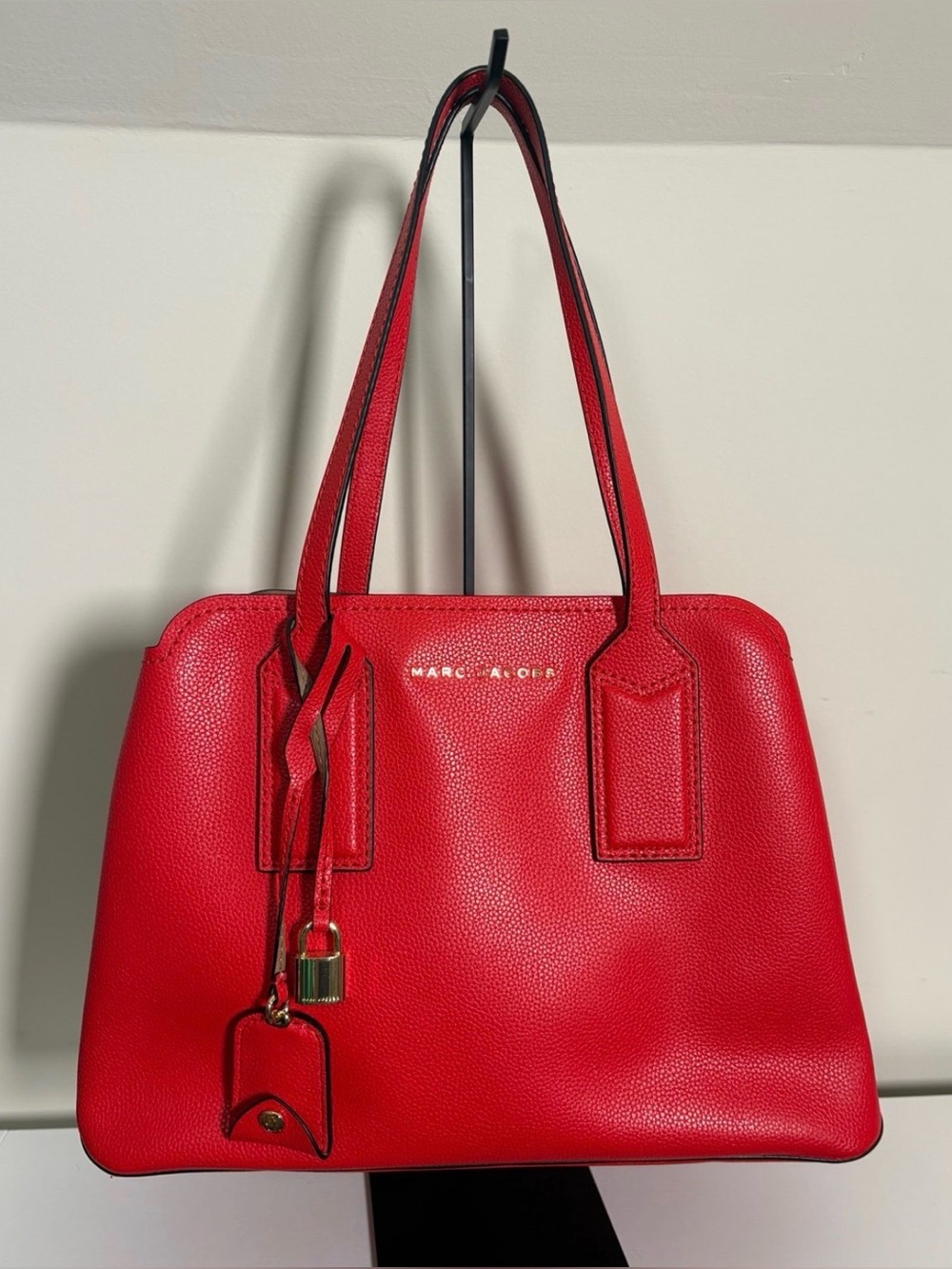 Marc Jacobs Bright Red Leather Satchel with Gold Accents